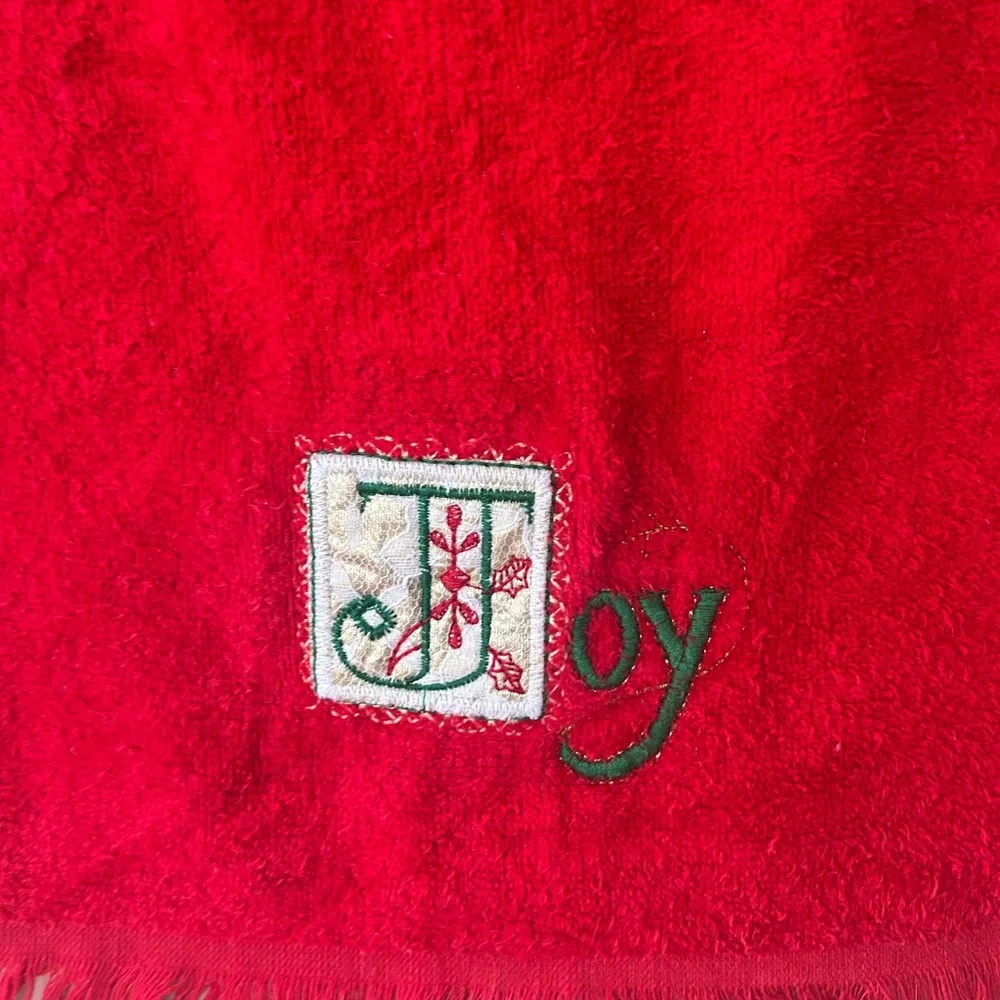 Cannon Vintage Red Christmas Hand Towel Made in USA 100% Cotton “JOY”